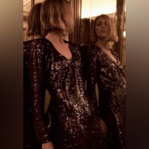 Zara Limited Edition wine Burgundy Long Sleeve Sequin Dress M